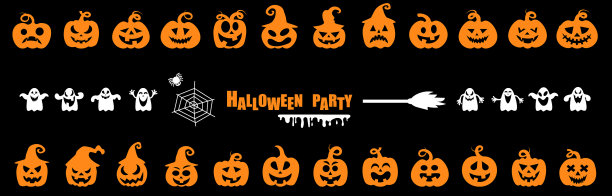 万圣节南瓜和鬼剪影集图片下载