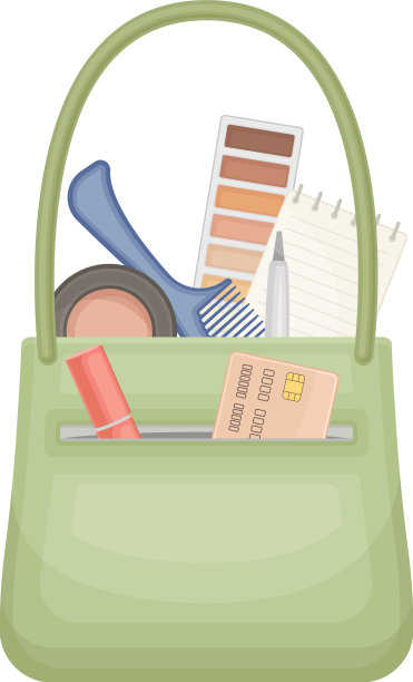 绿色手提包充满典型的女人的东西和图片下载