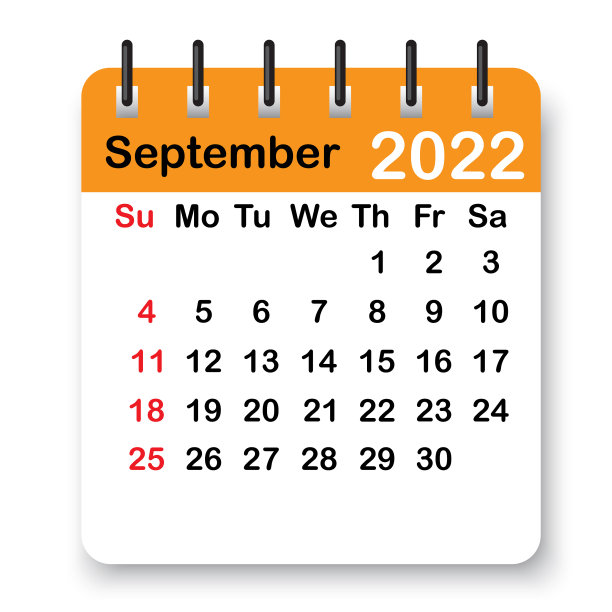 2022年9月的橙色日历页图片下载