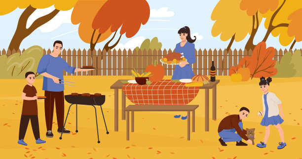 家人在后院庆祝感恩节图片下载