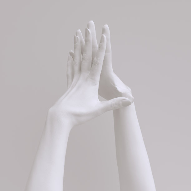 抽象美女的手雕塑。白色油漆优雅女性手势艺术创意概念横幅，人体模特手臂3d渲染图片下载