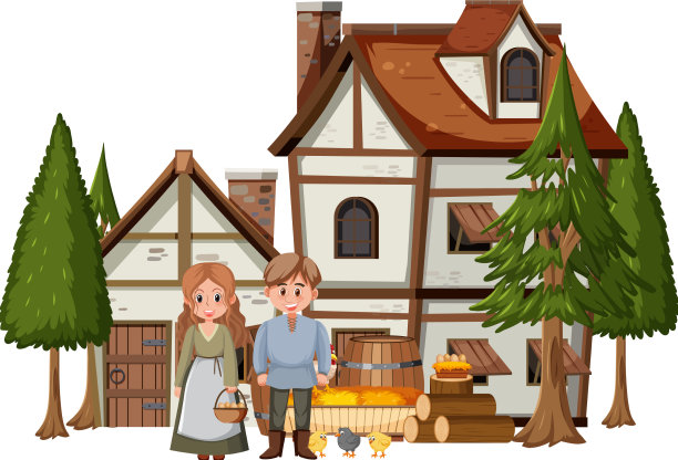 有村民的中世纪房屋图片下载