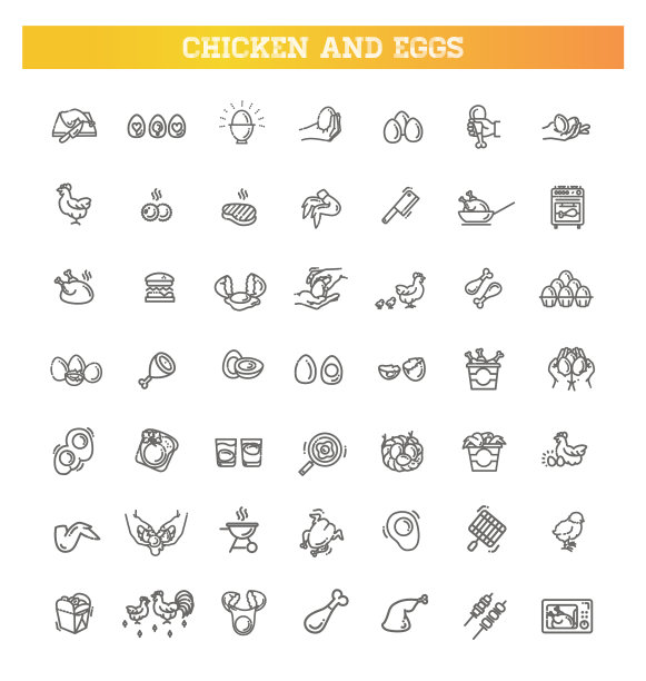 鸡肉细线图标鸡蛋图标设置图片下载