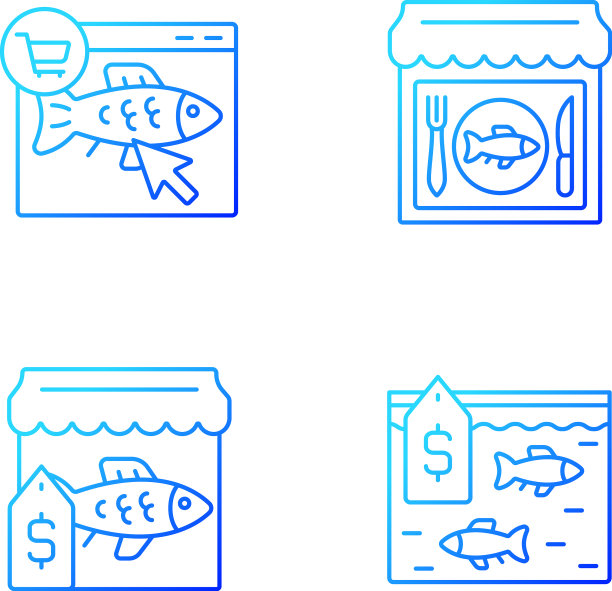 海鲜产品销售梯度线性图标集图片下载