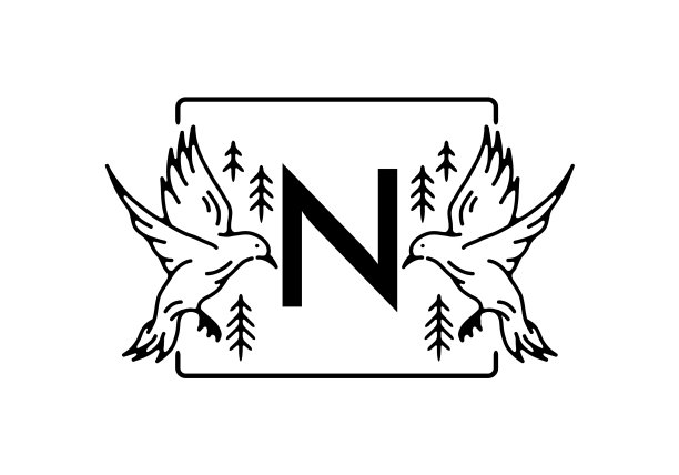 黑色鸟线艺术与n首字母图片下载