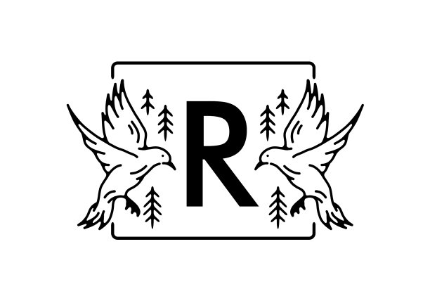 黑色鸟线艺术与r首字母图片下载