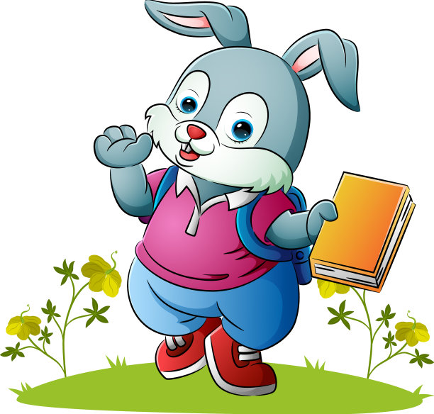 可爱的小兔子正捧着那本五颜六色的书图片下载