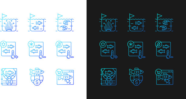 鱼类产品养殖和储存梯度图标图片下载
