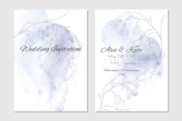 花卉水彩婚礼邀请模板与风铃花图片下载