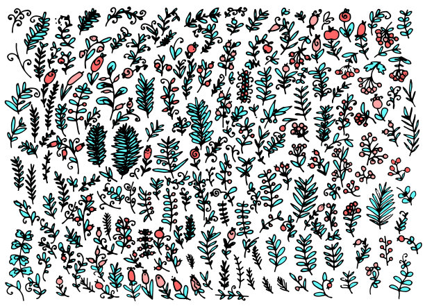 一套粉红色的绿松石颜色的植物图片下载