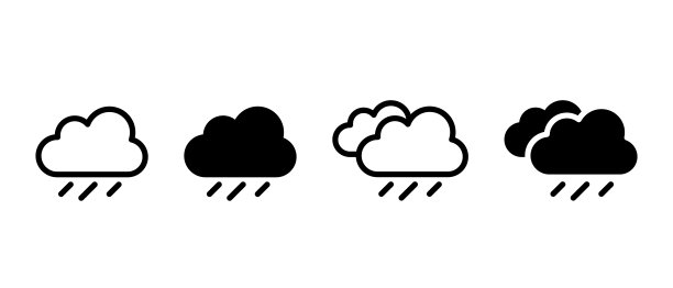 云雨矢量图标设置。概述网站和应用程序的下雨标志图片下载