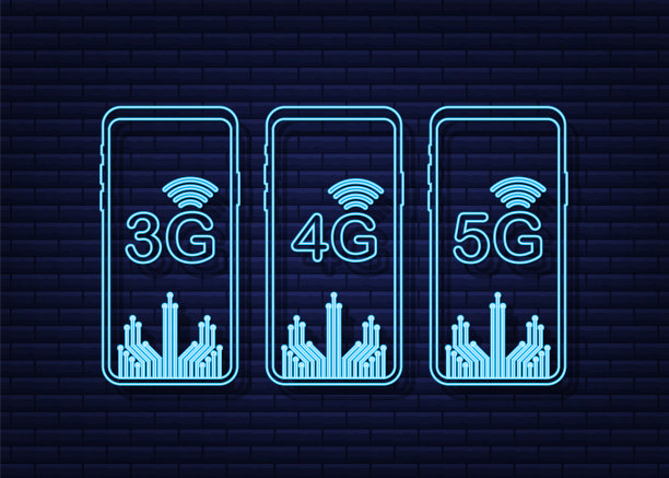 5g 4g 3g霓虹灯标志设置在背景隔离图片下载