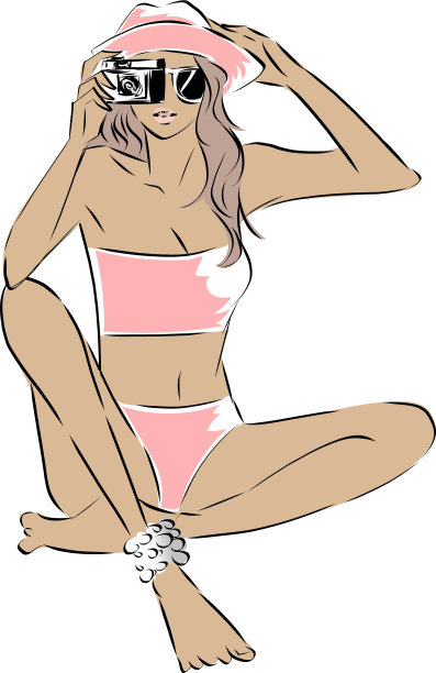 拿着相机的泳装女人图片下载