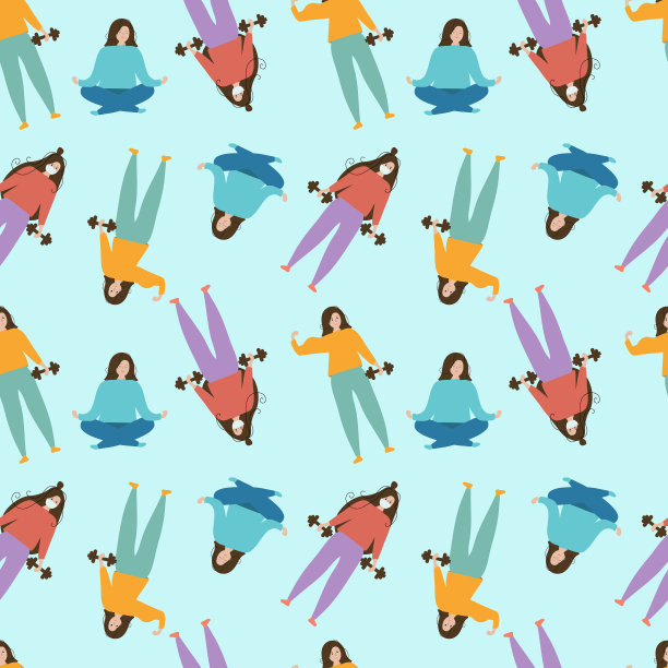 无缝蓝色背景与女孩的形象图片下载