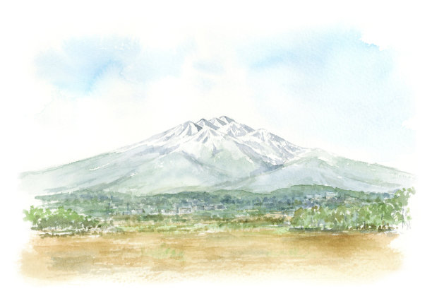 日本磐城山的水彩插图图片下载