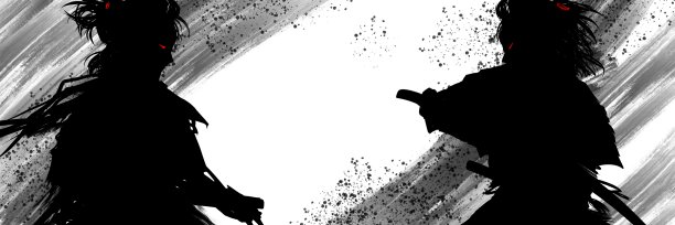 kirrie风格的年轻武士与敌人战斗的手绘插图图片下载