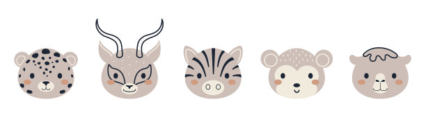 斯堪的纳维亚半岛的一组可爱的非洲动物的头图片下载