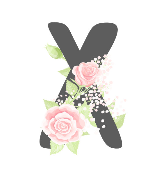 花字母x与粉红色奶油图片下载