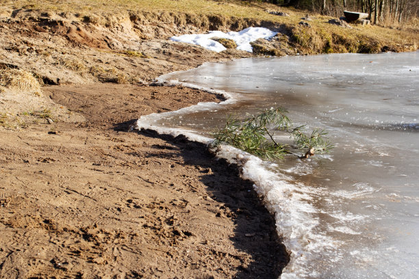 冰的边缘在沙滩上的沙子图片下载