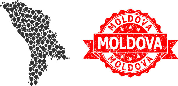 遇险摩尔多瓦的图章和指针马赛克地图图片下载