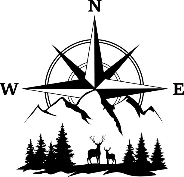 鹿群和罗盘升起图片下载