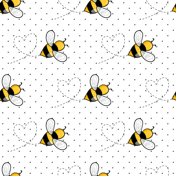 白色圆点上有蜜蜂的无缝图案图片下载