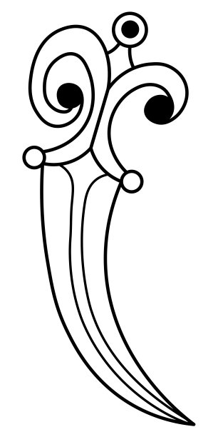 带有螺旋柄和镶嵌宝石的雕花弧形幻想匕首。中世纪风格的s形刀。图片下载