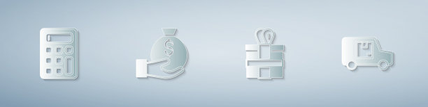 设置计算器钱袋礼品盒和送货图片下载