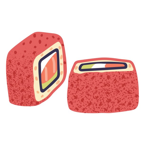 寿司卷，米饭卷，紫菜卷鱼和红鱼子酱。日本海鲜，三文鱼，奶酪，鳄梨馅。亚洲海鲜。平面矢量插图孤立在白色背景图片下载