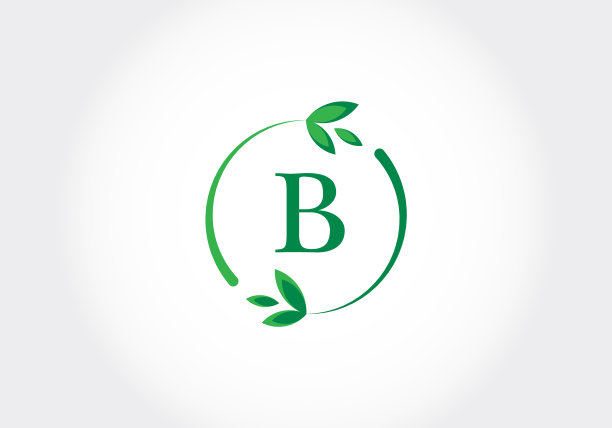 字母b与叶子绿色环保图片下载