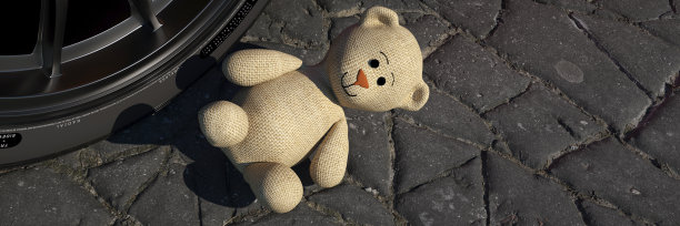 儿童玩具熊掉落汽车3d渲染图片下载