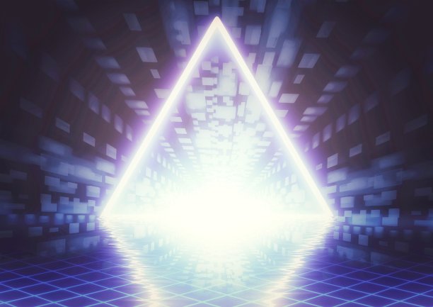 带有科学技术概念的三角形光隧道的3D插图图片下载