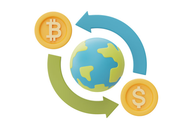 商业，金融或货币兑换的概念，全球与比特币和美元硬币，数字支付，货币汇率上升统计，3d渲染图片下载