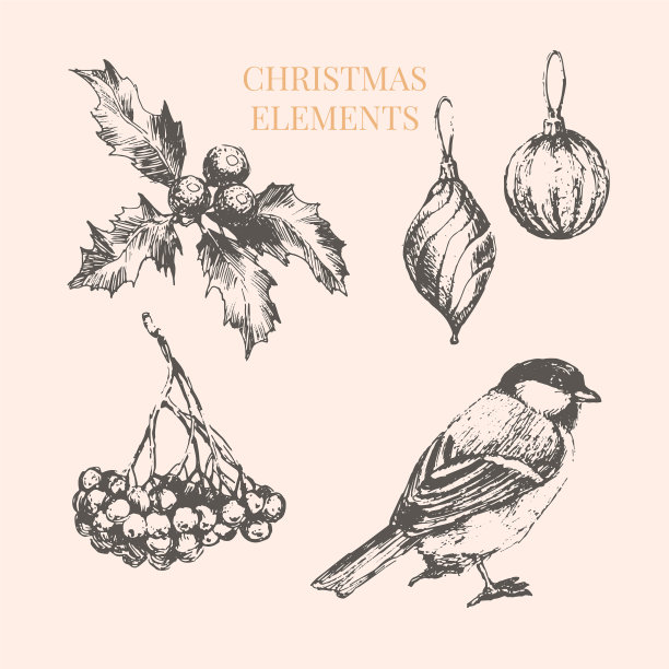 新年和圣诞节布景素描图片下载