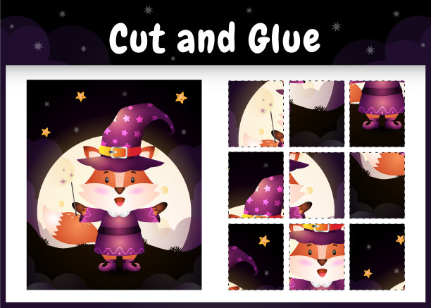 儿童棋盘游戏剪和粘一个可爱的狐狸图片下载