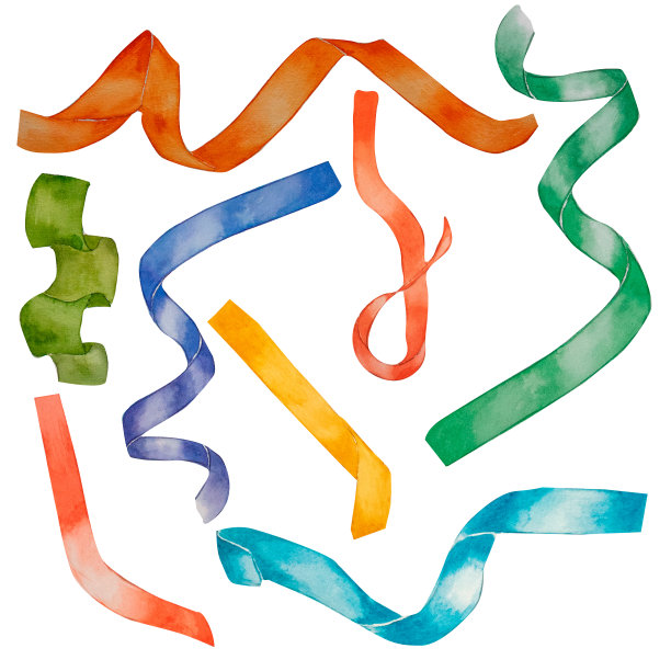 彩色彩带水彩插图在白色背景图片下载