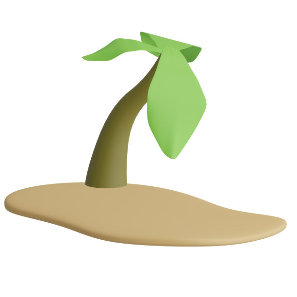 卡通风格的棕榈树在岛上。3 d演示。图片下载