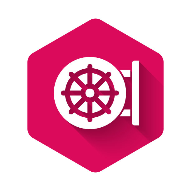 白色的法轮图标与长长的阴影隔离图片下载