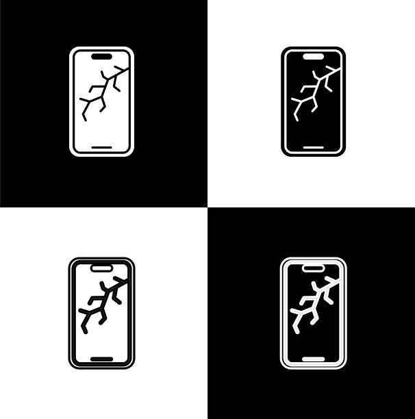 设置智能手机与破碎的屏幕图标隔离上图片下载