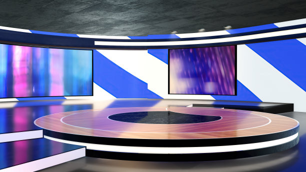 电视演播室，虚拟演播室。理想的绿屏合成。图片下载