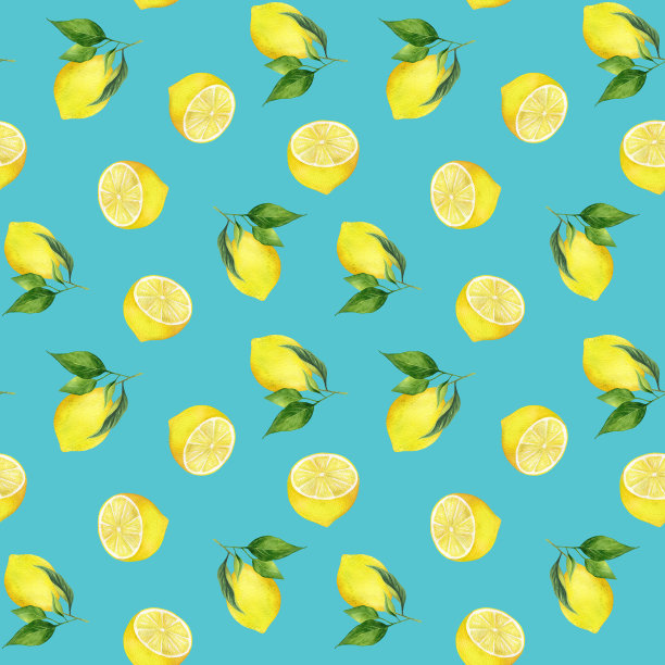 水彩柠檬无缝图案图片下载