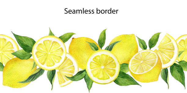 水彩柠檬无缝边界图片下载