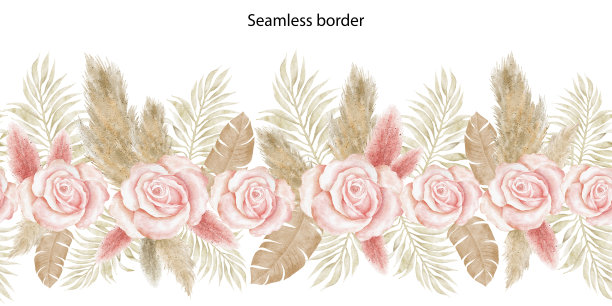 水彩波西米亚热带无缝边界图片下载