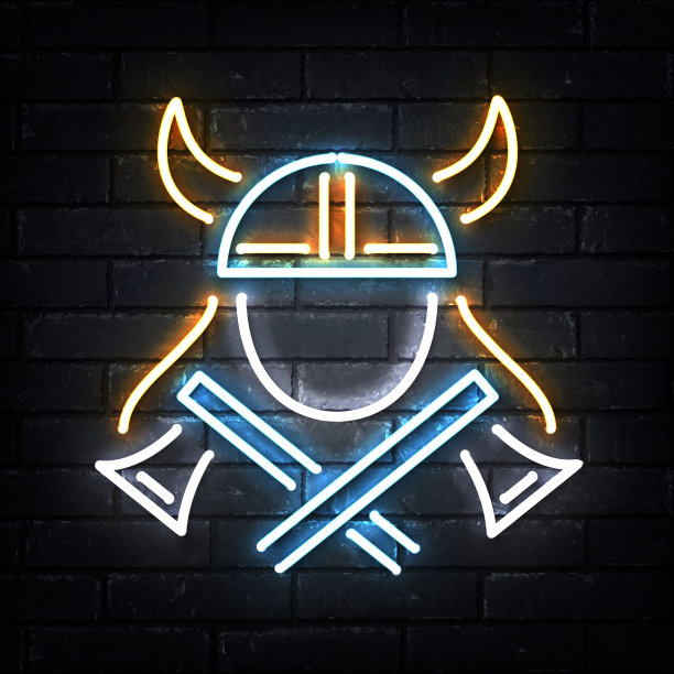 矢量现实孤立的维京标志在墙上背景霓虹灯标志。图片下载