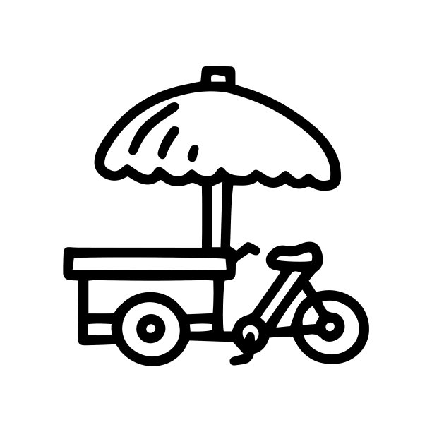三轮车食品推车线涂鸦简单的图标图片下载