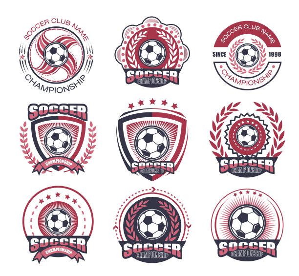 收集足球标志集。足球进攻概念图片下载