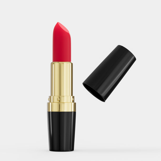 红色唇膏黑色案例和金色装饰孤立在白色背景3d插图图片下载