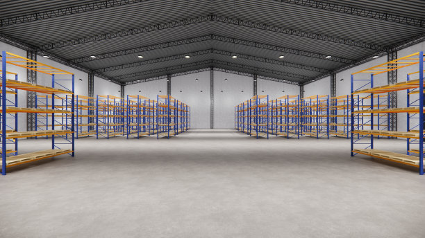 物流中心内仓库空无一人。阁楼现代储藏室。3d渲染图片下载