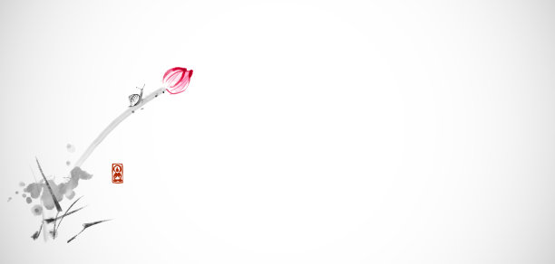 莲花上的小蜗牛。传统的东方水墨画，墨画，墨画。极简禅宗插画图片下载