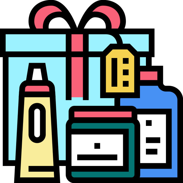 礼物和脸护理工具包包装彩色图标图片下载